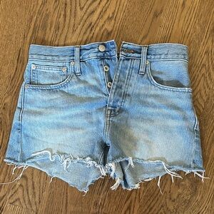 Denim Light Blue Frayed Cutoff Shorts